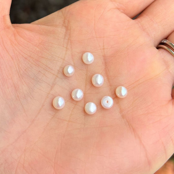 10pcs Natural AAAA Grade High Luster Half Drilled Potato Round Pearls Beads, White Cultured Freshwater Pearls, 4-5mm, Hole ID 0.95mm, PP4-45