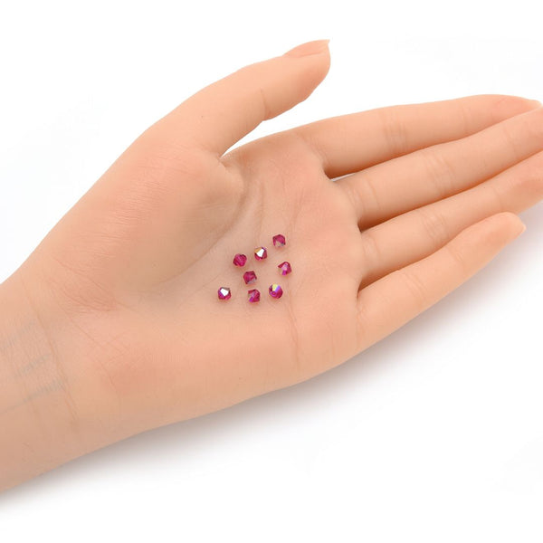 100pcs Preciosa Faceted Bicone Crystal Beads, Fuchsia AB, Size Selections: 3mm/4mm/6mm