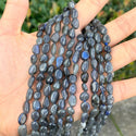 Natural Blue Flash Black Labradorite Gemstone Oval Tumbled Pebble Beads, Irregular, 6mm to 8mm, Hole ID 1mm, 15 Inch/1 Strand, GZ11-67