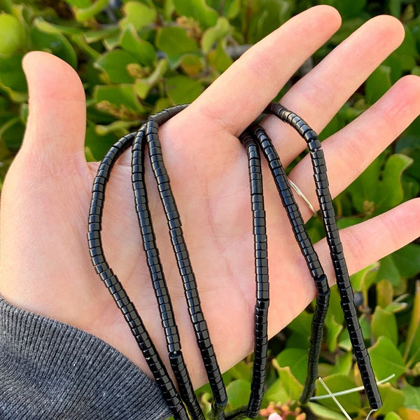 Natural Black Quartz Gemstone Heishi Tube Rondelle Beads, 4x2mm/Small, Hole ID 0.9mm, 14.5 Inch/1 Strand, GH-C5