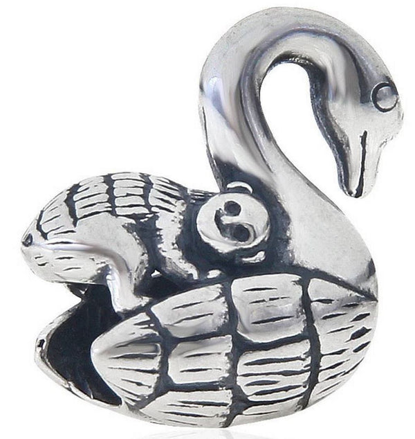 1pc Real Solid Sterling Silver Charm Swan & Monkey Bead, Compatible with Pandora All Other Charm Bracelets, EC357