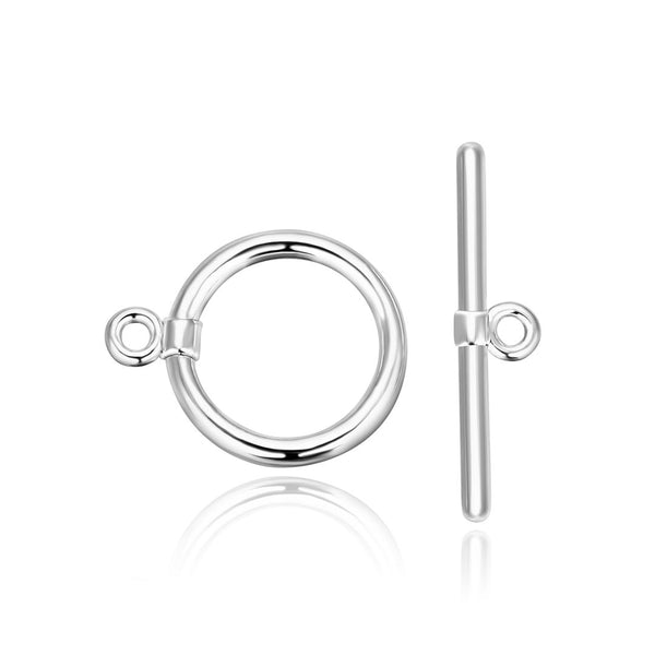 5 Sets Tarnish Resistant Round Toggle Clasps, Sterling Silver Plated Brass, 14mm, BF181-1