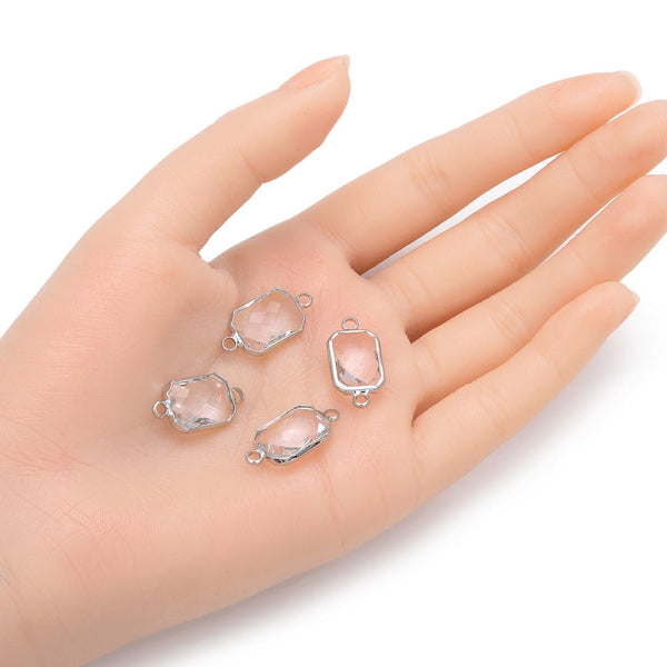 10pcs Grade A April Diamond Clear Birthstone Rectangle Radiant Cut Links, Sterling Silver Plated Brass, 14mm, CCP12-S4