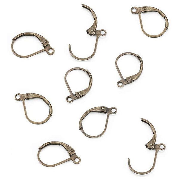 50pcs Leverback Earring Hooks, Open Jump Ring, Antique Bronze Plated Brass, Size Selections: 15mm/17mm