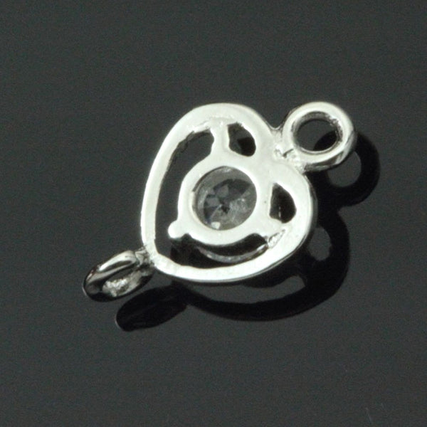 4pcs 925 Sterling Silver Fancy Heart Design Earring Jewelry Connectors, Cubic Zirconia CZ, Tarnish Resistant Rhodium Plated,12x7mm, SS36-BB