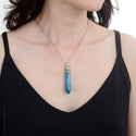 1pc Natural Blue Agate Hexagonal Pile Gemstone Pendant Necklace, 18 Inch Surgical Stainless Steel Chain, GGP-B3