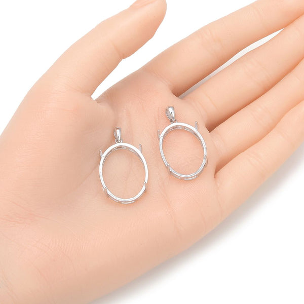 2pcs 925 Sterling Silver Open Back Oval Bezel Blank Setting, Inner Bracket Diameter Selections: 10x8mm, 12x10mm, 16x12mm, 18x13mm, 20x15mm, 25x18mm