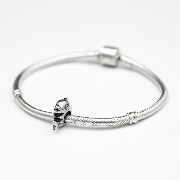 1pc Real Solid Sterling Silver Happy Dolphin Charm Bead, Compatible with Pandora All Other Charm Bracelets, EC258
