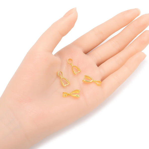 5pcs 925 Sterling Silver Pinch Bails, Pendant Clasp, Real 18K Yellow Gold Plated, Size Selections: 10.5/13/16/18/20mm
