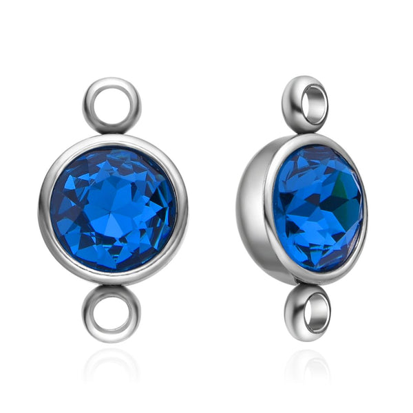 10pcs Grade A September Sapphire Blue Birthstone Links, Stainless Steel, Tarnish Resistant, 10mm, CCP36-9