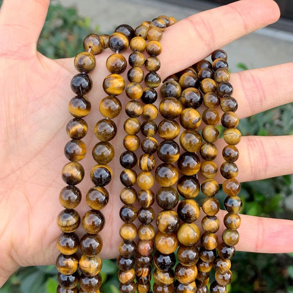Natural Grade A Yellow Tiger Eye Gemstone Round Beads, 15 Inch/1 Strand, Size Selections: 4mm/6mm/8mm/10mm
