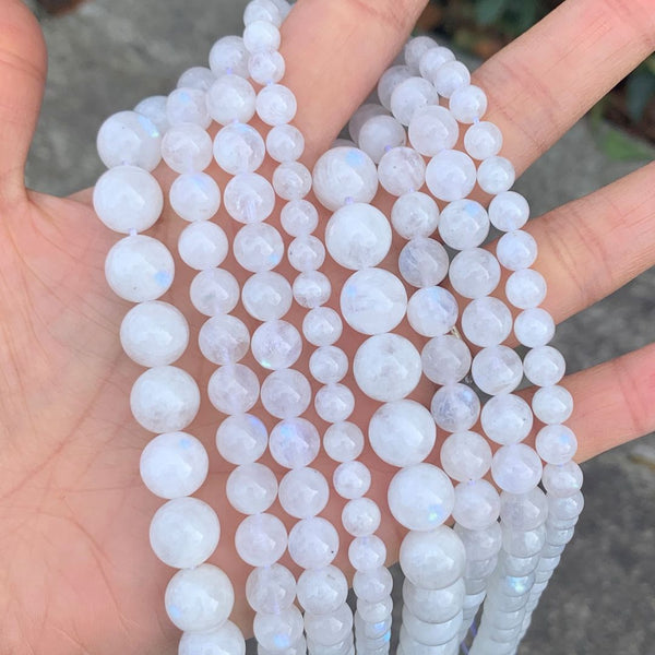 Natural Blue Flash Moonstone Gemstone Round Beads, 15 Inch/1 Strand, Size Selections: 4mm/6mm/8mm/10mm