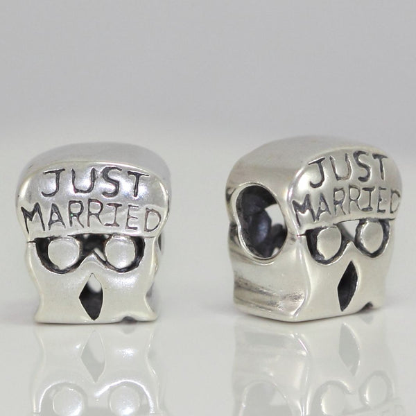 1pc Solid 925 Sterling Silver Husband Wife Oneness Charm Just Married Bead Charm, Compatible with Pandora All Charm Bracelet, EC376