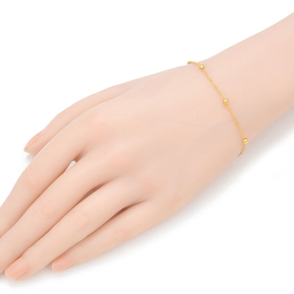 1pc 925 Sterling Silver 3mm Bead Station Singapore Chain Bracelet, Real 18K Yellow Gold Plated, Length Selections: 6.5 inch/7 inch/7.5 inch/8 inch