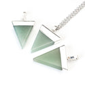 1pc Natural Green Aventurine Triangle Gemstone Pendant Necklace, 18 Inch Surgical Stainless Steel Chain, GGP-A6