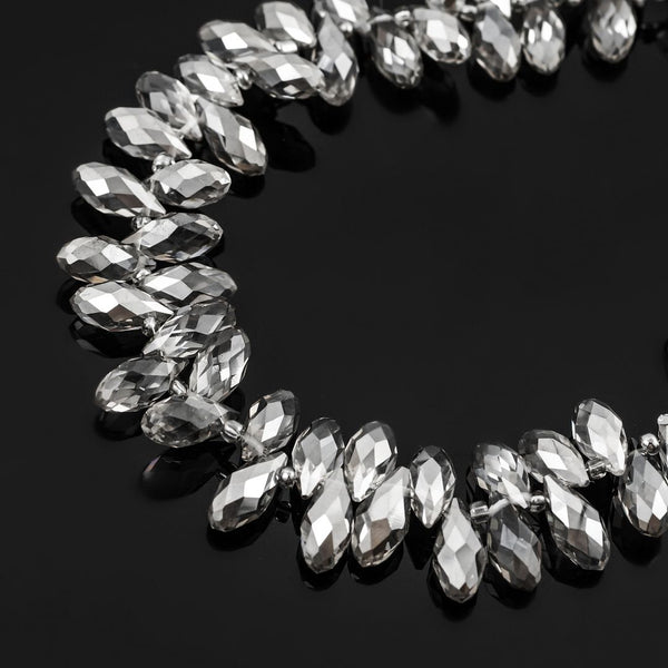 200pcs Creative Club Faceted Teardrop Briolette Crystal Glass Beads, Pendant Drop, Silver Champagne, 12x6mm, Hole ID 1mm, CCT2-29