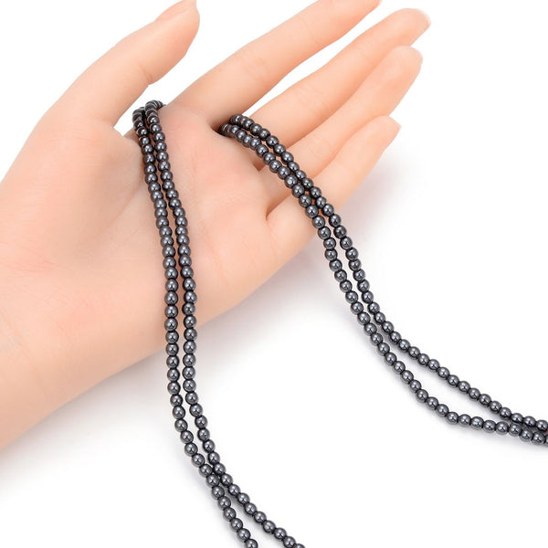 Natural Black Hematite Gemstone Round Beads, 2 strands/200pcs Beads, 4mm/Small Tiny, Hole ID 1mm, GFC1-4