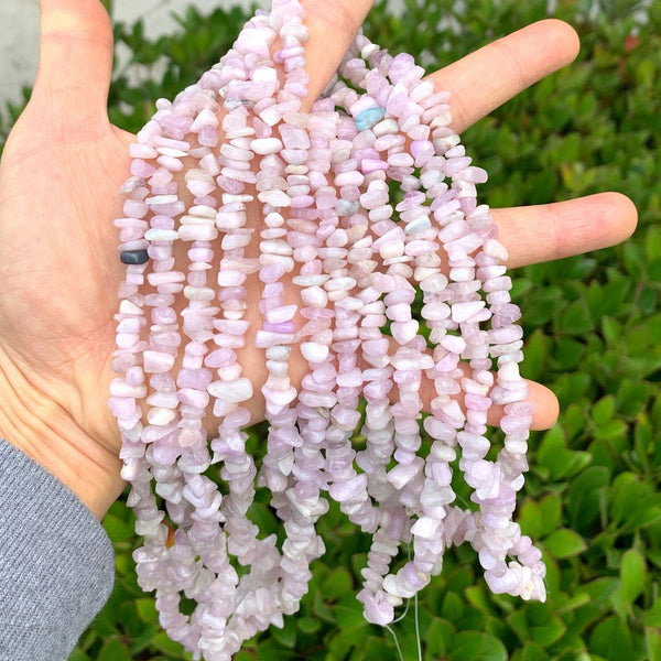 Natural Light Purple Pink Kunzite Gemstones Chip Beads, Free Form, 5mm-8mm, Hole ID 1mm, 1 Strand/31 Inch, GZ1-33