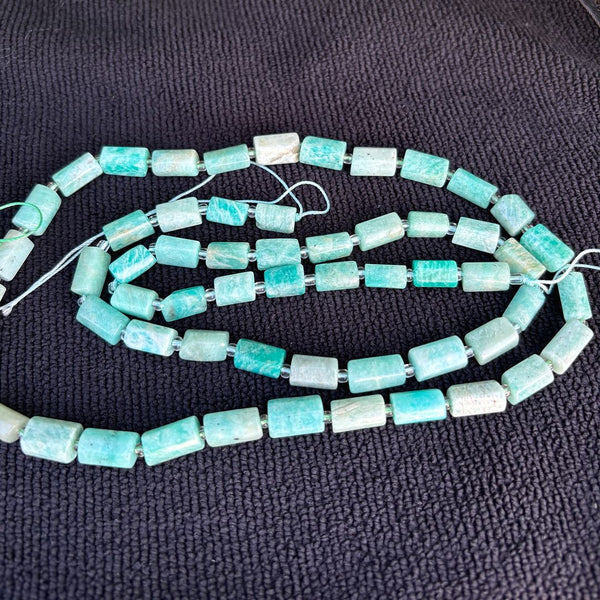 Natural Green Blue Amazonite Gemstone Faceted Tube Beads, 14x7mm, Hole ID 1mm, 15 Inch/1 Strand, GZ8-14