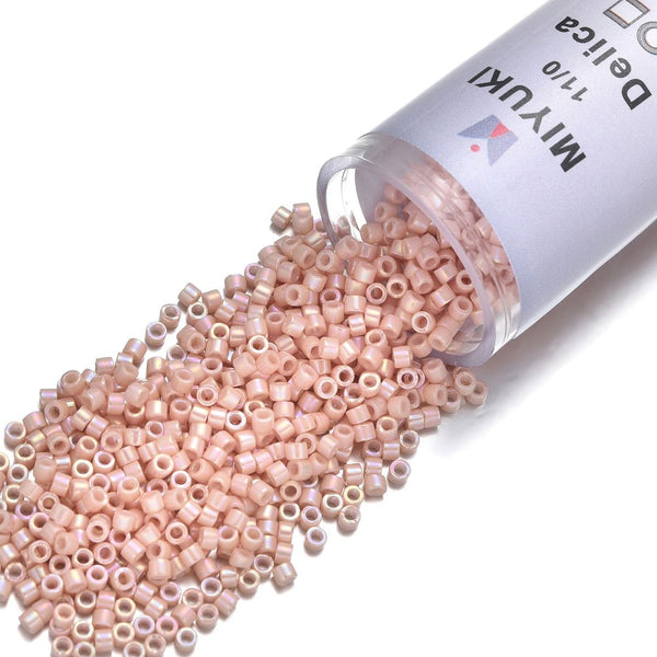 7.5g Miyuki Delica 11/0 Seed Beads, Rainbow Gold Luster Salmon DB207-1