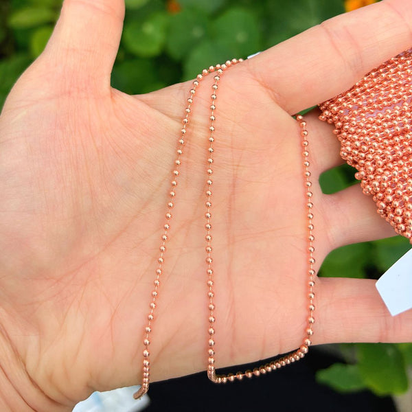 33 Feet Beaded Round Ball Copper Chain Link, Bright Coppery, 2mm CW10-H2