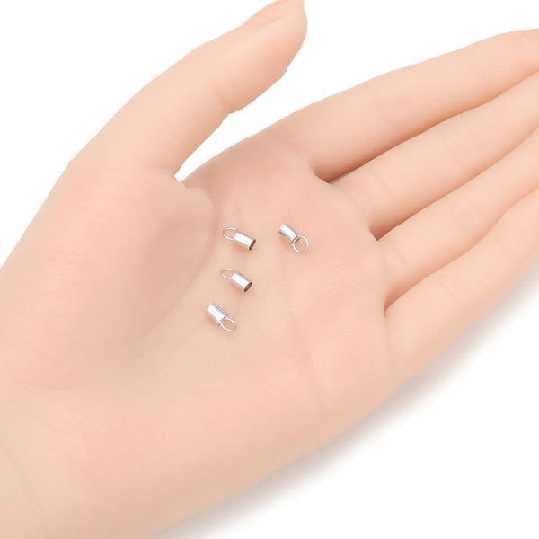 20pcs 925 Sterling Silver Crimp End Caps, Tarnish Resistant Rhodium Plated, Cord End Caps, Hole ID Selections: 1.5mm/2mm/2.5mm/3mm
