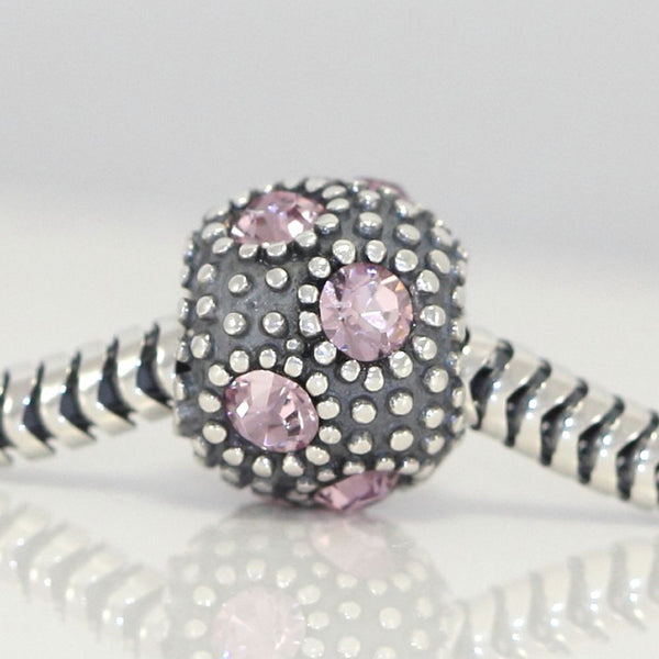 1pc 925 Sterling Silver June Birthstone Bead Charm, Light Purple Alexandrite Cubic Zirconia CZ, 10.3x9mm, Hole ID 4.5mm, EC1-M6