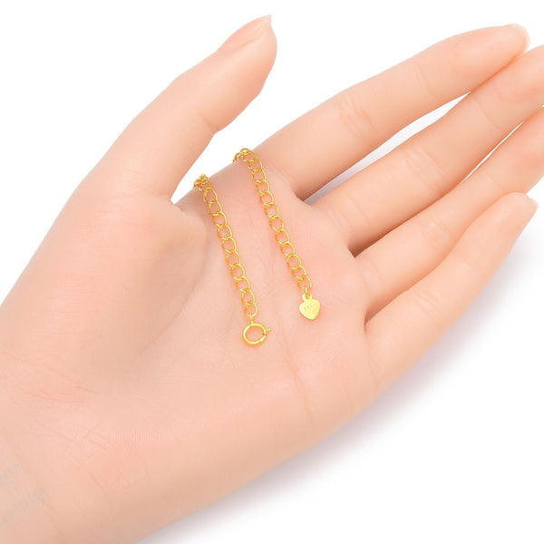2pcs Sterling Silver Chain Extender with Clasp, 18K Yellow Gold Plated Heart Drop Cable Chain Extension, Length Selections: 2 inch/3 inch/4 inch/5 inch/6 inch