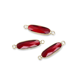 10pcs Grade A January Siam Red Rectangle Bar Birthstone Links, 18K Yellow Gold Plated Brass, 21x7mm, CCP9-G1