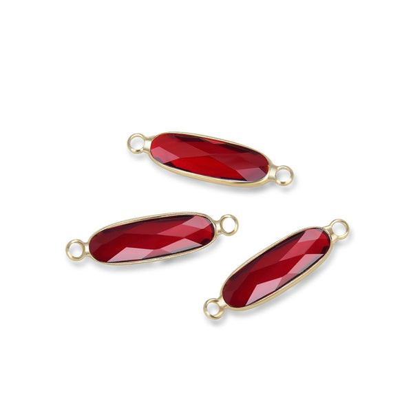 10pcs Grade A January Siam Red Rectangle Bar Birthstone Links, 18K Yellow Gold Plated Brass, 21x7mm, CCP9-G1