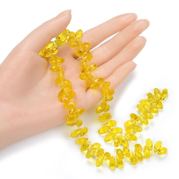 200pcs Creative Club Faceted Teardrop Briolette Crystal Glass Beads, Pendant Drop, Light Topaz Yellow, 12x6mm, Hole ID 1mm, CCT2-9