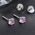 1 Pair 925 Sterling Silver October Birthstone Round Cut Stud Earrings, 4mm/0.25 Carat Small Tiny Cubic Zirconia CZ Pink Tourmaline Stone, SSE78-10