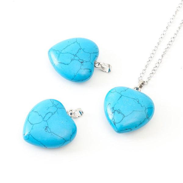 1pc You Are My Only Love Necklace, Natural Blue Howlite Imitation Turquoise Gemstone Large Heart Pendant, 18 Inch Surgical Stainless Steel Chain, GGP8-4