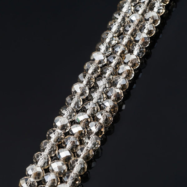 140pcs Creative Club Faceted Rondelle Crystal Glass Beads, Silver Champagne, 8x6mm, Hole ID 1.1mm, CCR829