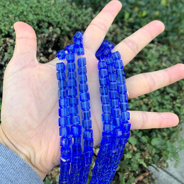 100pcs Creative Club Faceted Cube Crystal Glass Beads, Sapphire Blue, 8mm, Hole ID 1mm, CCC813
