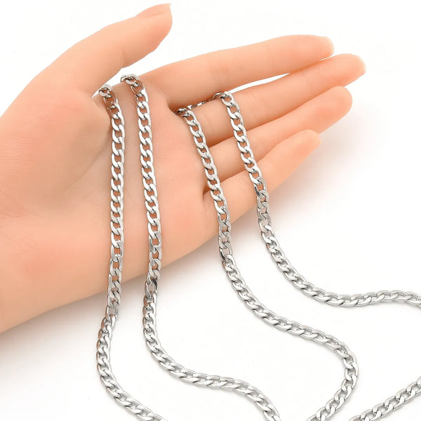 33ft 304 Stainless Steel Diamond Cut Curb Cuban Chain – (3.5mm/5mm)