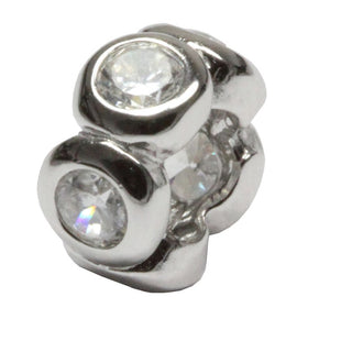 Real 925 Sterling Silver Charm, April Birthstone Spacer Bead, Cubic Zirconia CZ Diamond Clear...