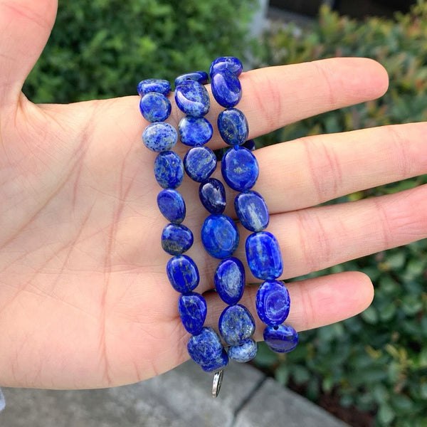 1 Strand Stretch Natural Blue Lapis Lazuli Free Form Gemstone Bracelet, 7-10mm Beads, Length Selections: 7 inch/7.5 inch