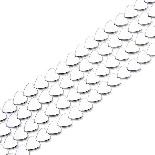 Grade A Natural Hematite Gemstone Heart Beads, Silver Plated, 15 Inch/1 Strand, 8mm, Hole ID 1mm, GFC-F2