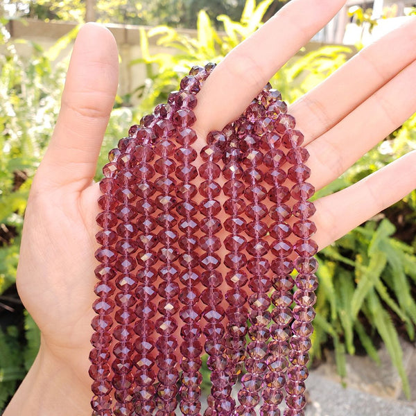 140pcs Creative Club Faceted Rondelle Crystal Glass Beads, Burgundy Red, 8x6mm, Hole ID 1.1mm, CCR811
