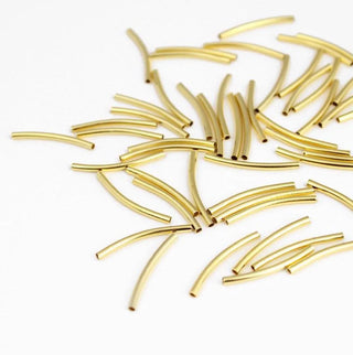 100pcs Curved Noodle Tube Beads, 18K Yellow Gold Plated Brass, Hole ID 1.5mm, Size Selections: 25mm/30mm/35mm/40mm/50mm