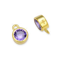 2pcs 925 Sterling Silver 6mm February Birthstone Charm Drop Pendants, Real 18K Yellow Gold Plated, Amethyst Purple Cubic Zirconia Gemstone, SXP7-2