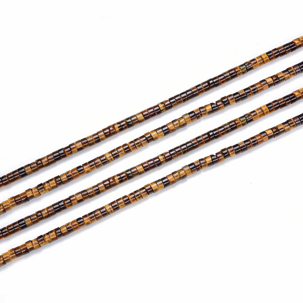 Natural Yellow Tiger Eye Gemstone Heishi Tube Rondelle Beads, 4x2mm/Small, Hole ID 0.9mm, 14.5 Inch/1 Strand, GH-C20
