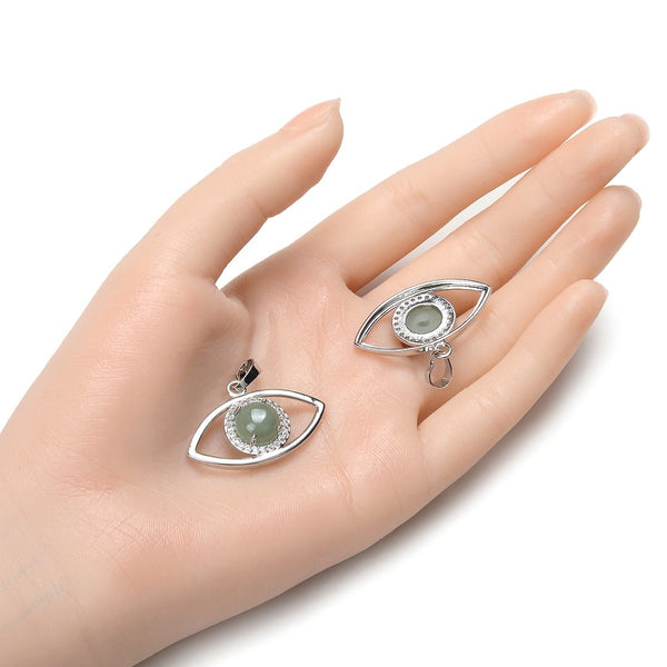 2pcs Natural Green Aventurine Gemstone Pendants, 33x18mm Evil Eye Stone Drops, G2P-L4