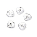 20pcs Cross Sign Religious Heart Charms, 16.7mm Double Sided Heart Drop Pendants, Antique Silver, MC-D17