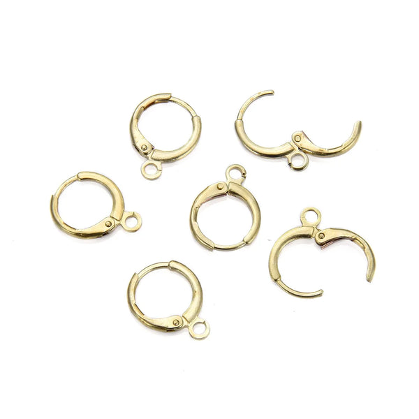50pcs Raw Brass Round Huggies, Leverback Earring Hooks, Open Jump Ring, 14mm, Unplated/Uncoated, CX262