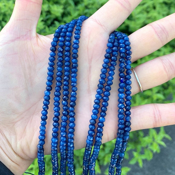 Natural Dark Sapphire Blue Quartz Gemstone Faceted Rondelle Beads, 4x2mm/Small, Hole ID 0.9mm, 14 Inch/1 Strand, GH1R-7