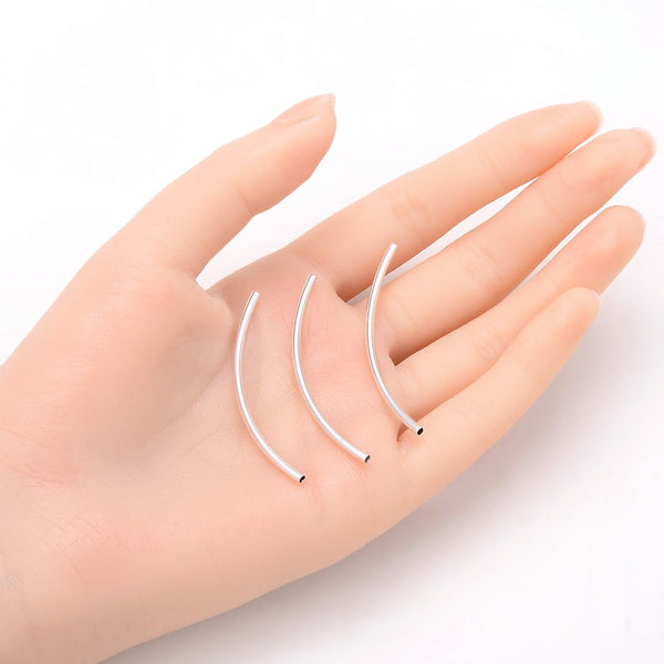 20pcs Tarnish Resistant Curved Noodle Tubes, Sterling Silver Plated Brass, Hole ID 1.5mm, Length Selections: 25/30/35/40/50mm