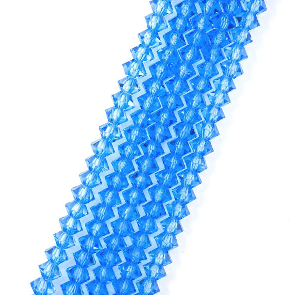 200pcs Creative Club Faceted Flat Bicone Rondelle Crystal Glass Beads #5305, Light Sapphire Blue, 6x4mm Small, Hole ID 1mm, CC3R614