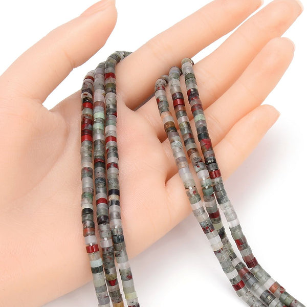 Natural African Bloodstone Jasper Gemstone Heishi Tube Rondelle Beads, 4x2mm/Small, Hole ID 0.9mm, 14.5 Inch/1 Strand, GH-C21